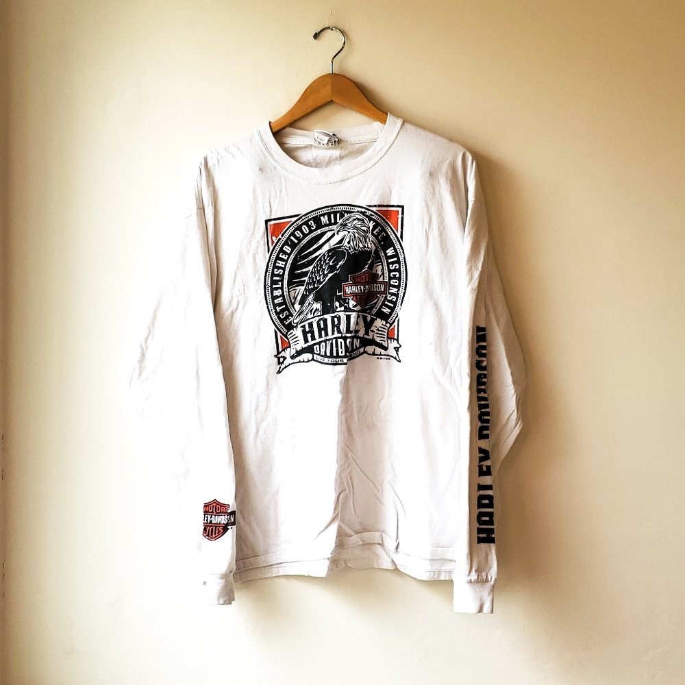 White long sleeve Alaska Harley Davidson shirt